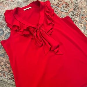 Ann Taylor Bow Neck Ruffle Shell